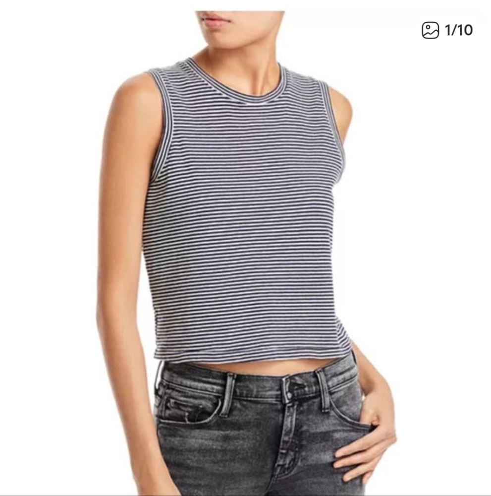 Mother The Strong and Silent Type Muscle Tank Blue White Stripes Size M